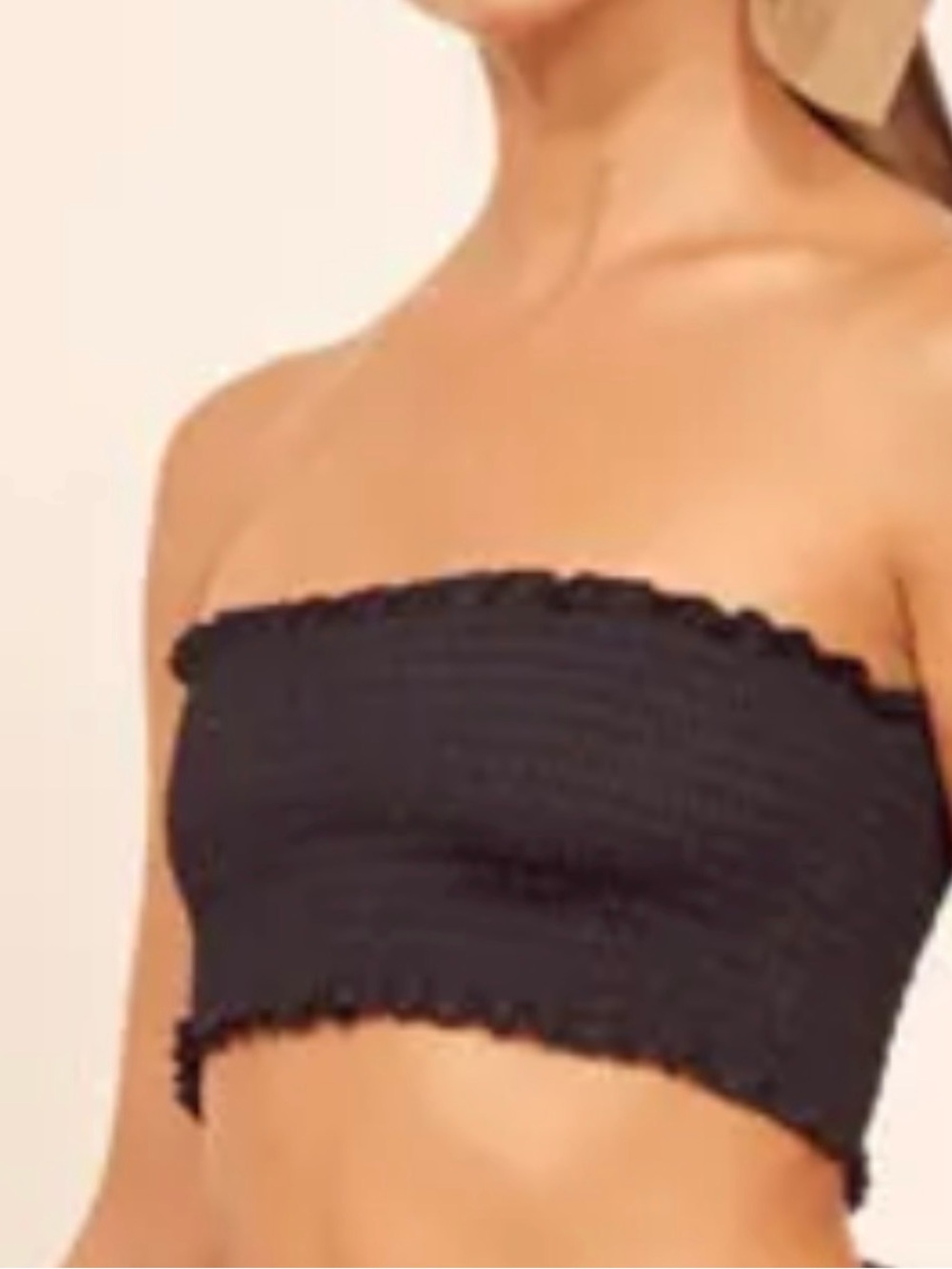 Reformation Black Strapless Smocked Bandeau